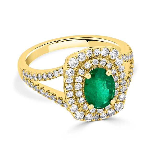 1.18ct Emerald Ring with 0.73tct Diamonds set in 14K Yellow Gold