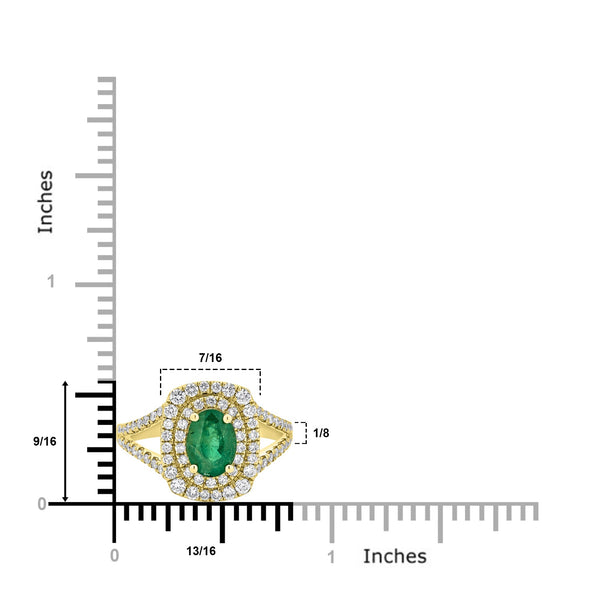 1.18ct Emerald Ring with 0.73tct Diamonds set in 14K Yellow Gold