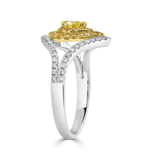 0.25Tct Yellow Diamond Ring With 0.60Tct Diamonds Set In 18Kt Two Tone Gold