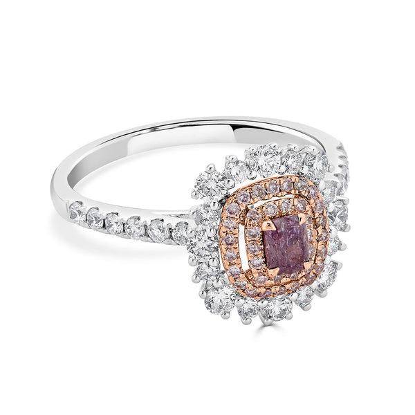 0.25Tct Pink Diamond Ring With 0.87Tct Diamonds Set In 18Kt Two Tone Gold