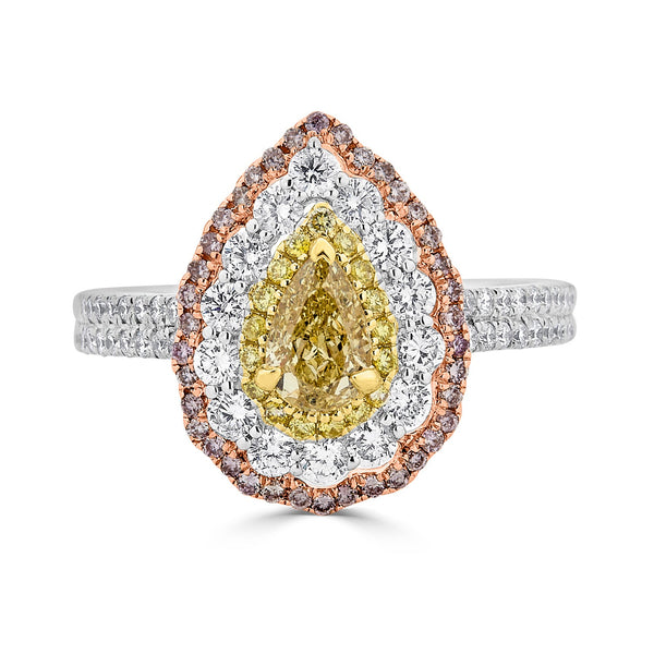 0.51ct Yellow Diamond Ring with 1.00tct Diamonds set in 18K Two Tone Gold