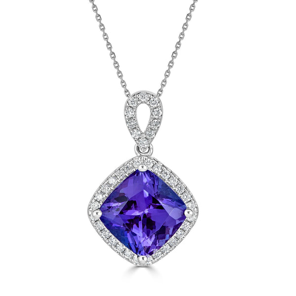 3.99ct Tanzanite Pendant with 0.23tct diamonds set in 14K white gold