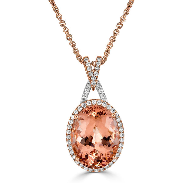 18ct Morganite Pendant with 0.70tct diamonds set in 14K two tone gold