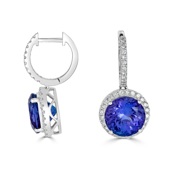 8.85tct Tanzanite Earrings with 0.66tct diamonds set in 14K white gold