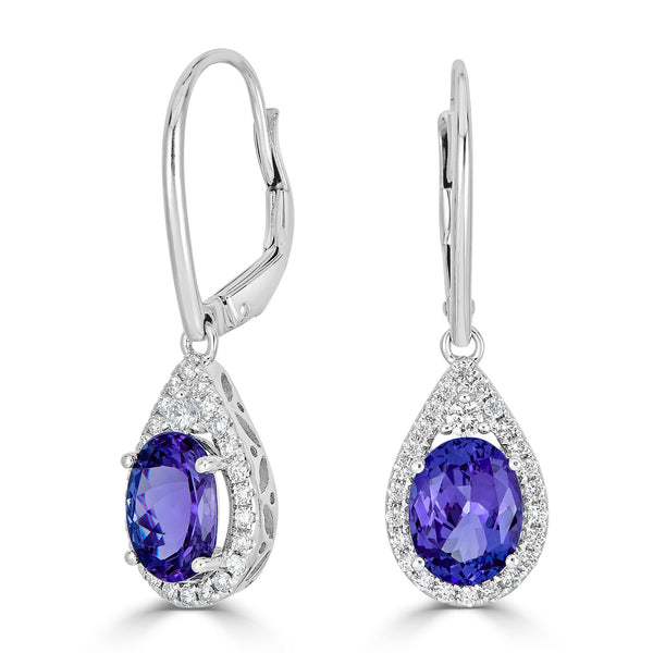 3.93tct Tanzanite Earrings with 0.45tct diamonds set in 18K white gold