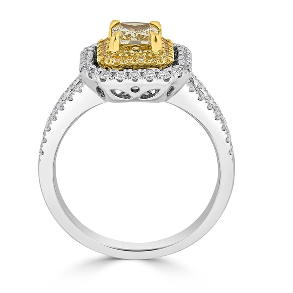 0.72ct Yellow Diamond Ring with 0.55tct Diamonds set in 18KW & 22KY