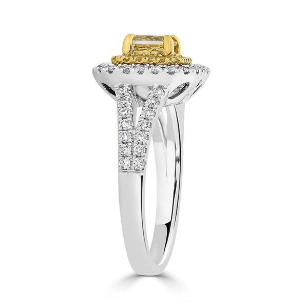 0.72ct Yellow Diamond Ring with 0.55tct Diamonds set in 18KW & 22KY