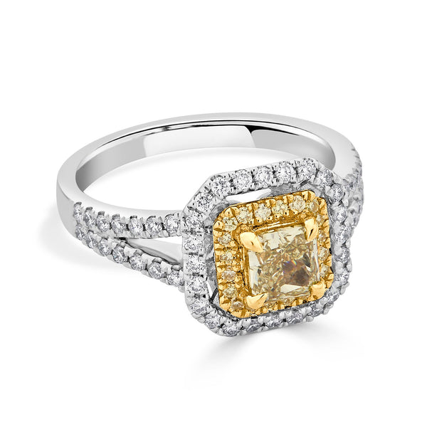 0.72ct Yellow Diamond Ring with 0.55tct Diamonds set in 18KW & 22KY