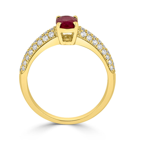 1.03ct Ruby Ring with 0.37tct Diamonds set in 14K Yellow Gold