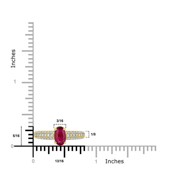 1.03ct Ruby Ring with 0.37tct Diamonds set in 14K Yellow Gold