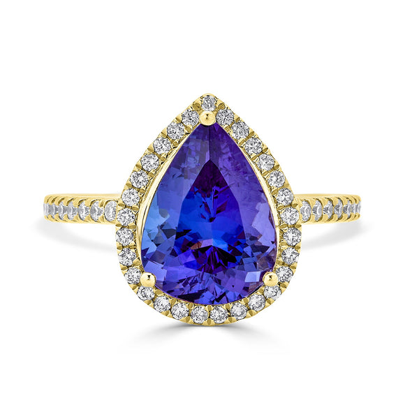 3.21Ct Tanzanite Ring With 0.36Tct Diamonds Set In 14Kt Yellow Gold