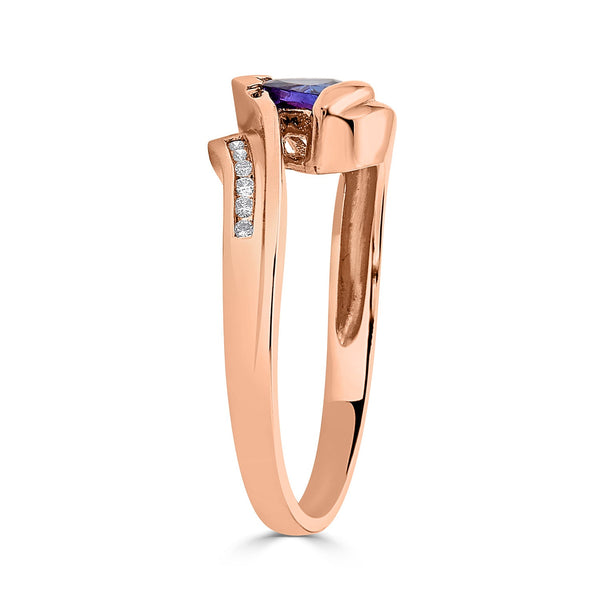 0.49Ct Tanzanite Ring With 0.06Tct Diamonds Set In 14Kt Rose Gold