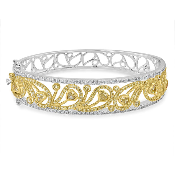 1.3tct Yellow Diamond Bangle with 2.76tct Diamonds set in 18K Two Tone Gold