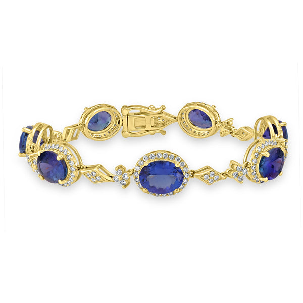 17.28tct Tanzanite Bracelet with 2.11tct Diamonds set in 14K Yellow Gold