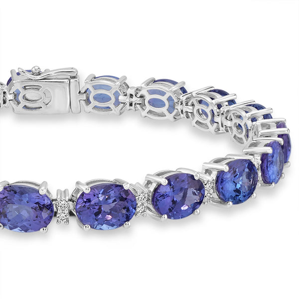 25.3tct Tanzanite Bracelet with 0.64tct Diamonds set in 14K White Gold