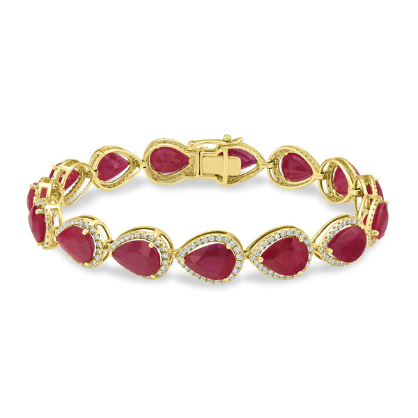 30.31tct Ruby Bracelet with 2.01tct Diamonds set in 14K Yellow Gold