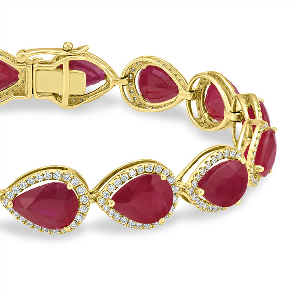 30.31tct Ruby Bracelet with 2.01tct Diamonds set in 14K Yellow Gold