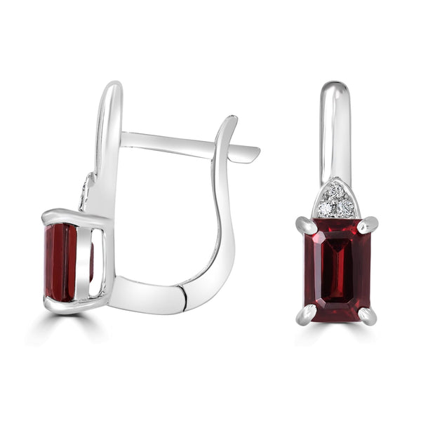 3.3tct Garnet Earring with 0.03tct Diamonds set in 14K White Gold