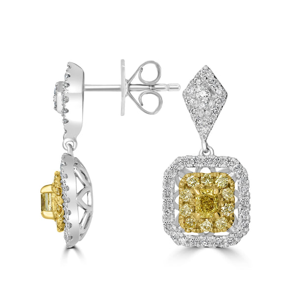 0.4tct Yellow Diamond Earring with 0.88tct Diamonds set in 18K Two Tone Gold