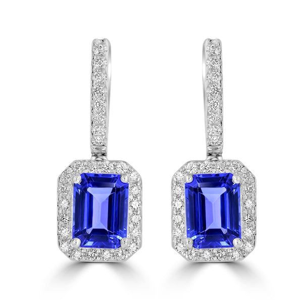 3.89tct Tanzanite Earring with 0.51tct Diamonds set in 14K White Gold