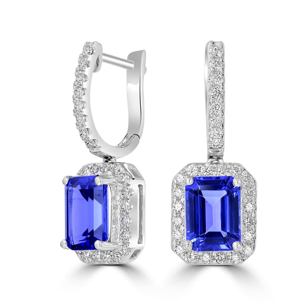 3.89tct Tanzanite Earring with 0.51tct Diamonds set in 14K White Gold