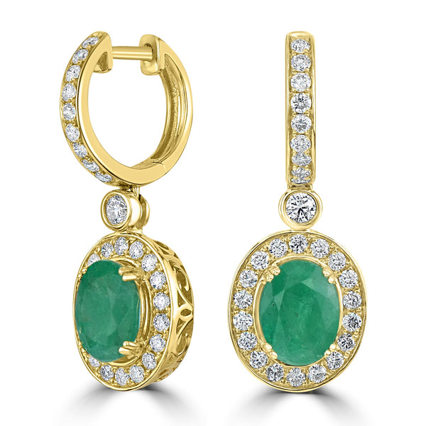 3.42tct Emerald Earring with 1.18tct Diamonds set in 14K Yellow Gold