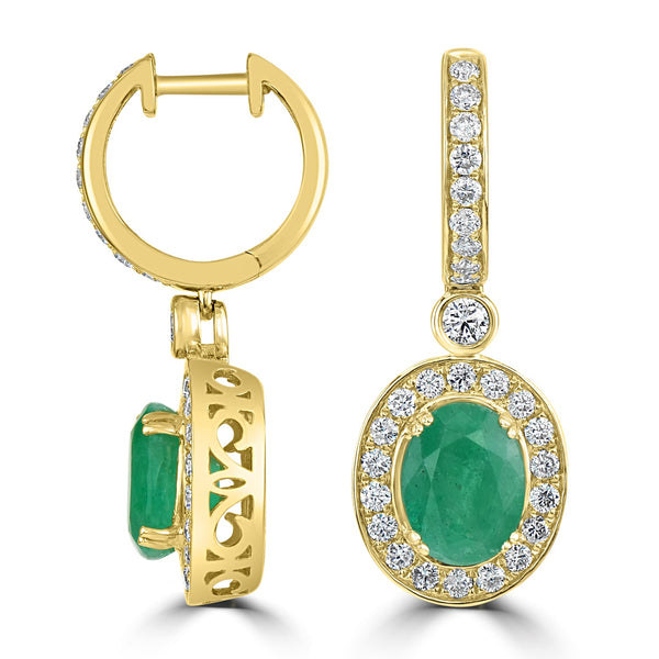 3.42tct Emerald Earring with 1.18tct Diamonds set in 14K Yellow Gold