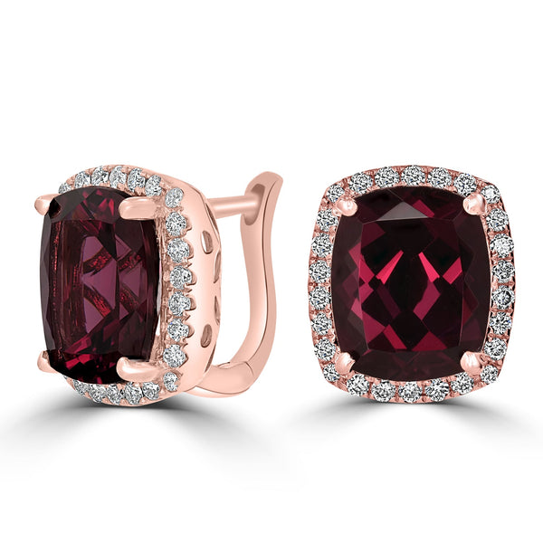 10.07tct Rhodolite Garnet Earring with 0.48tct Diamonds set in 14K Rose Gold