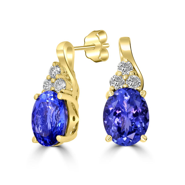 4.95tct Tanzanite Earring with 0.36tct Diamonds set in 14K Yellow Gold