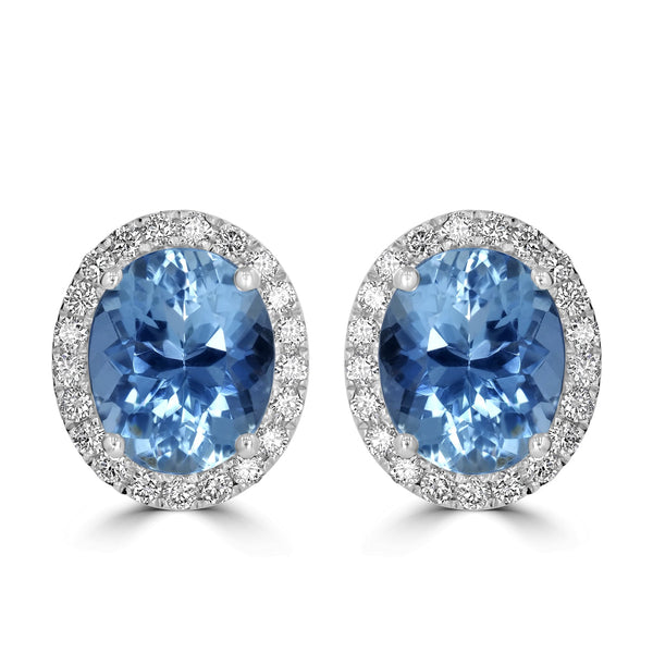 6.98tct Aquamarine Earring with 0.75tct Diamonds set in 14K White Gold