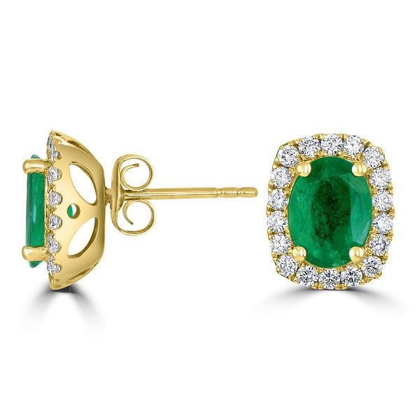 2.32tct Emerald Stud Earring with 0.49tct Diamonds set in 14K Yellow Gold