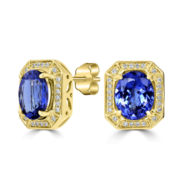 6.48tct Tanzanite Earring with 0.35tct Diamonds set in 14K Yellow Gold