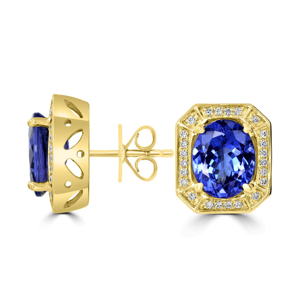 6.48tct Tanzanite Earring with 0.35tct Diamonds set in 14K Yellow Gold