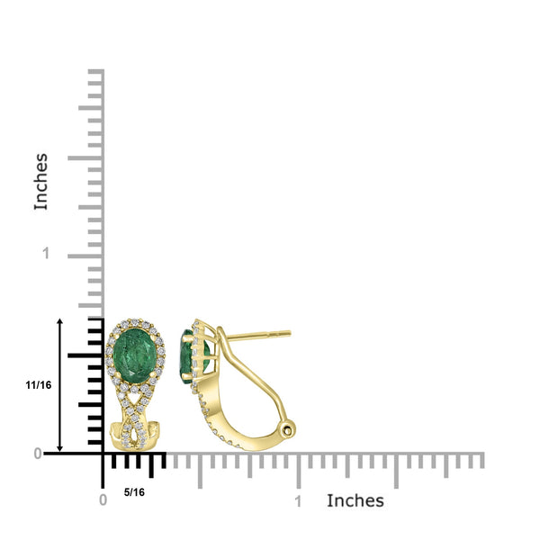 2.68tct Emerald Earring with 0.58tct Diamonds set in 14K Yellow Gold