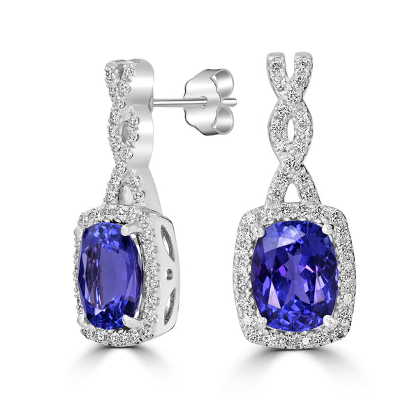 3.99tct Tanzanite Earring with 0.45tct Diamonds set in 18K White Gold