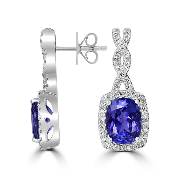 3.99tct Tanzanite Earring with 0.45tct Diamonds set in 18K White Gold