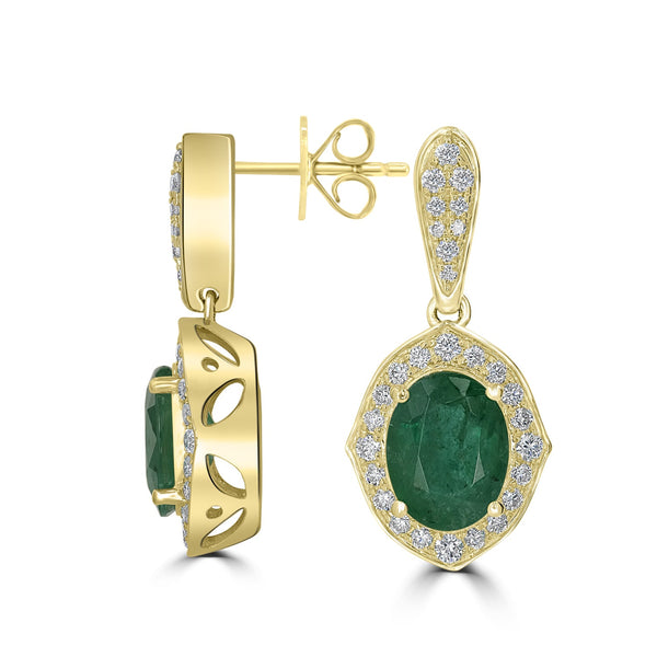 3.24ct Emerald earrings with 0.56ct diamonds set in 14K yellow gold