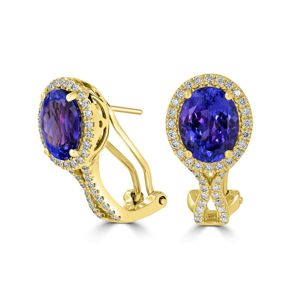 5.13tct Tanzanite Earring with 0.58tct Diamonds set in 14K Yellow Gold