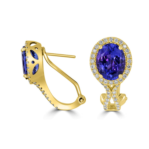 5.13tct Tanzanite Earring with 0.58tct Diamonds set in 14K Yellow Gold