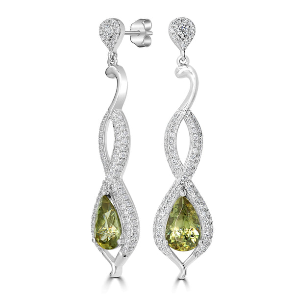 5.45tct Sphene Earring with 1.45tct Diamonds set in 14K White Gold