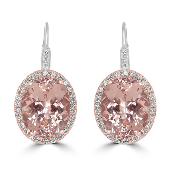 18.91tct Morganite earrings with 1.18tct diamonds set in 14K white gold