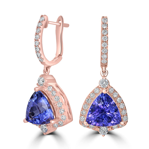 4.38tct Tanzanite Earring with 0.67tct Diamonds set in 14K Rose Gold