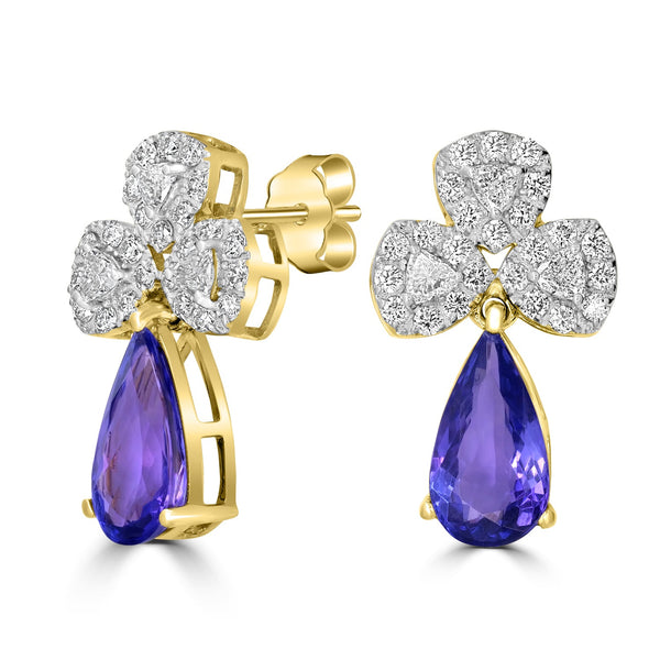 3.3tct Tanzanite Earring with 0.84tct Diamonds set in 14K Yellow Gold