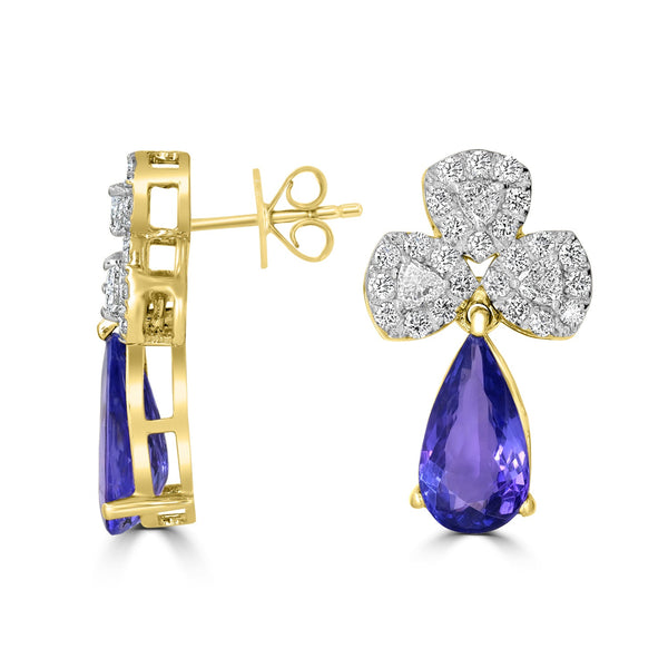 3.3tct Tanzanite Earring with 0.84tct Diamonds set in 14K Yellow Gold