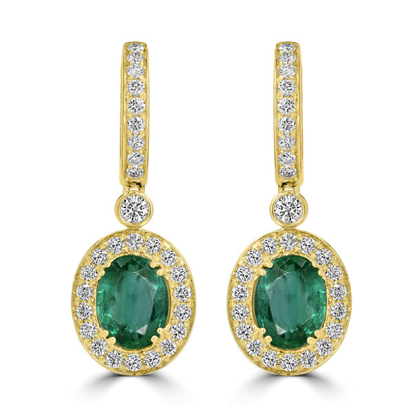 3.27tct Emerald Earring with 1.16tct Diamonds set in 18K Yellow Gold