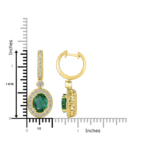 3.27tct Emerald Earring with 1.16tct Diamonds set in 18K Yellow Gold