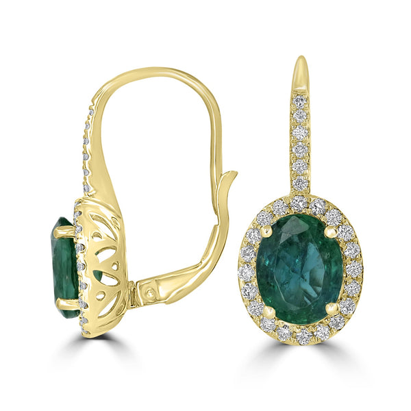 3.56tct Emerald Earring with 0.48tct Diamonds set in 18K Yellow Gold