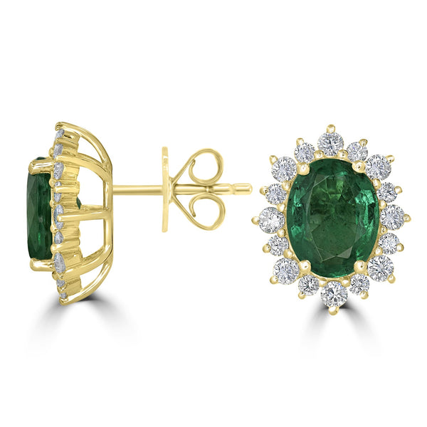 3.03tct Emerald Earring with 0.76tct Diamonds set in 18K Yellow Gold