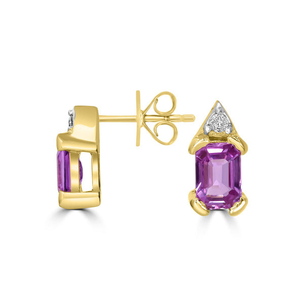 1.29tct Pink Sapphire Earring with 0.04tct Diamonds set in 14K Yellow Gold