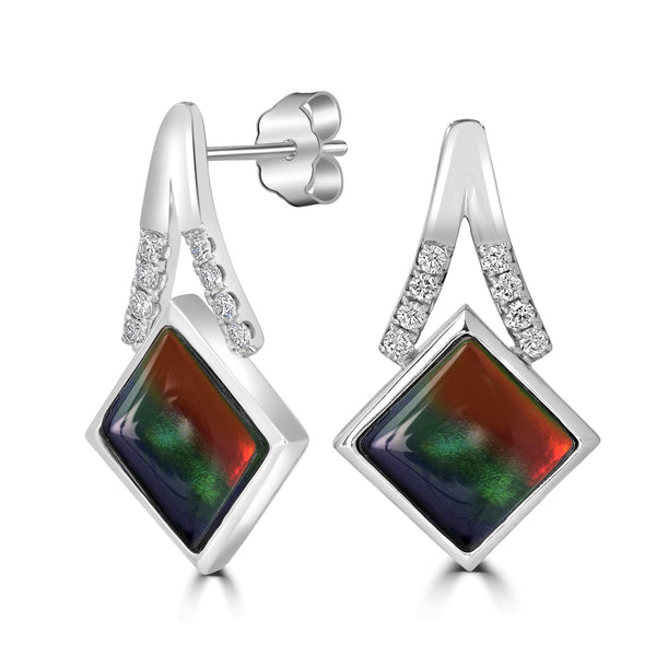 4.39tct Ammolite Earring with 0.26tct Diamonds set in 14K White Gold